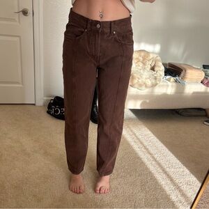 Bershka Straight-Leg Jeans in Dark Brown